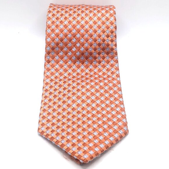 Michael Kors Men's Tie Orange Blue Checkered 100% Silk Tie 59" Length - Picture 1 of 11